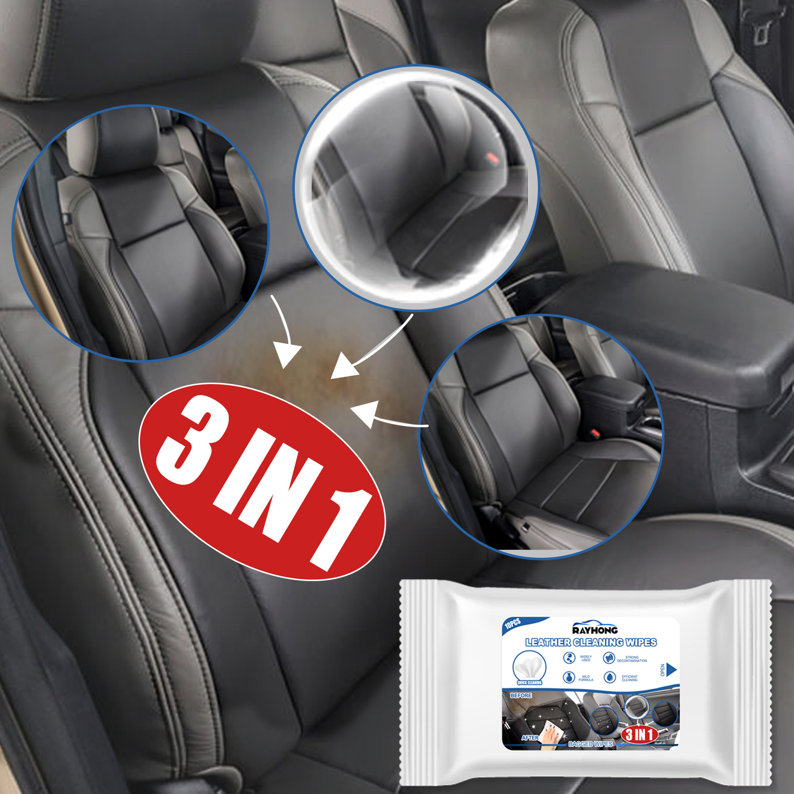 Lingettes nettoyantes sans eau pour cuir voiture (10 pièces) 6
