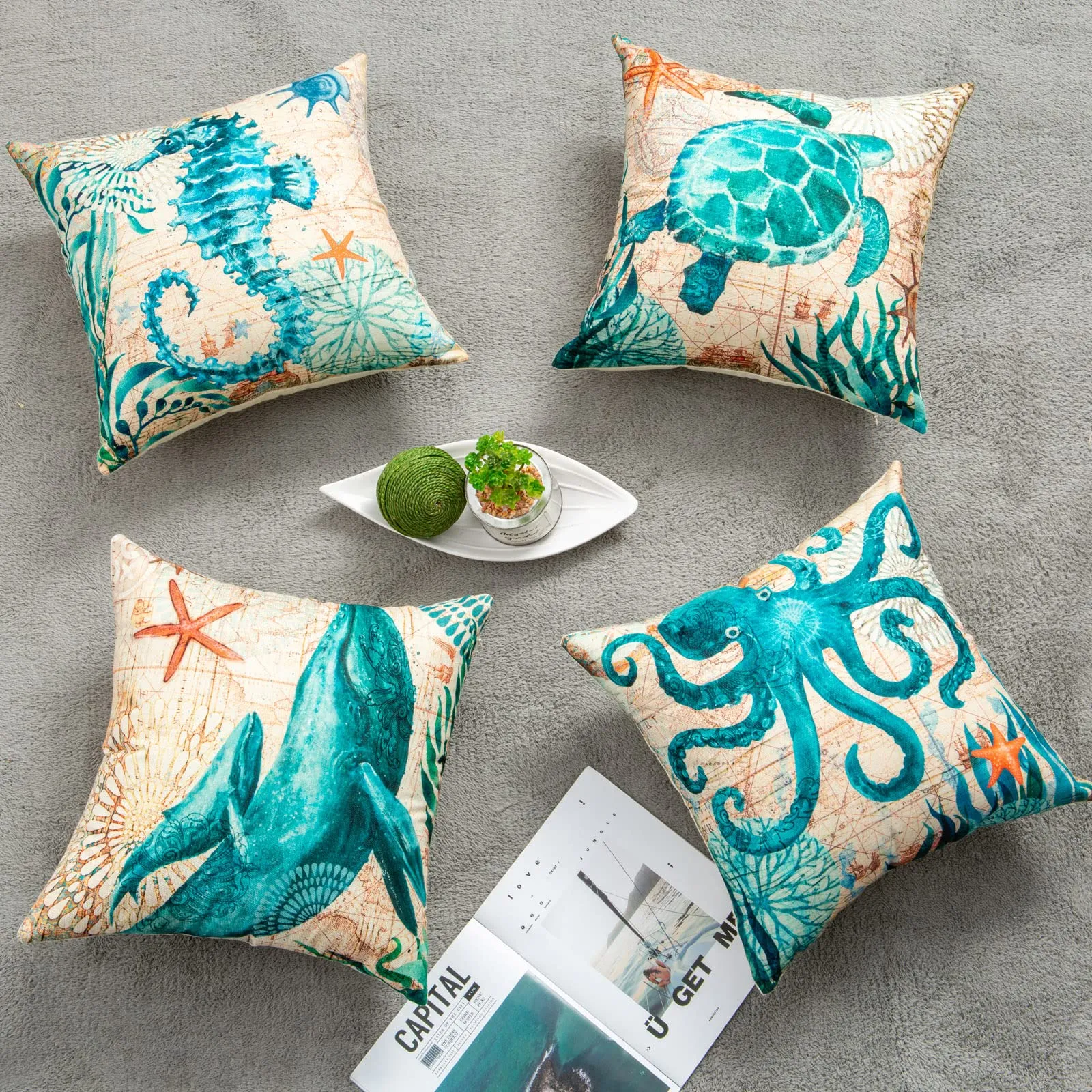 Cushion Covers Sea Turtle Printed Throw Pillow Cases For Home Decor Sofa Chair Seat – image 3