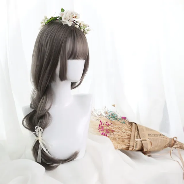 Wig Women's Black Long Straight Net Red Lolita Aoki Linen Grey - Shop at LoveMi
