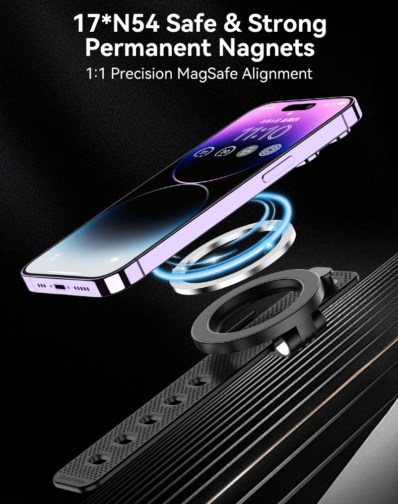 MagSafe Magnetic Phone Holder With Adjustable Silicone Strap, 4000Gs Strong Magnet Gym Shopping Cart Mount, 360 Rotation Stand For Phone & Universal Phones