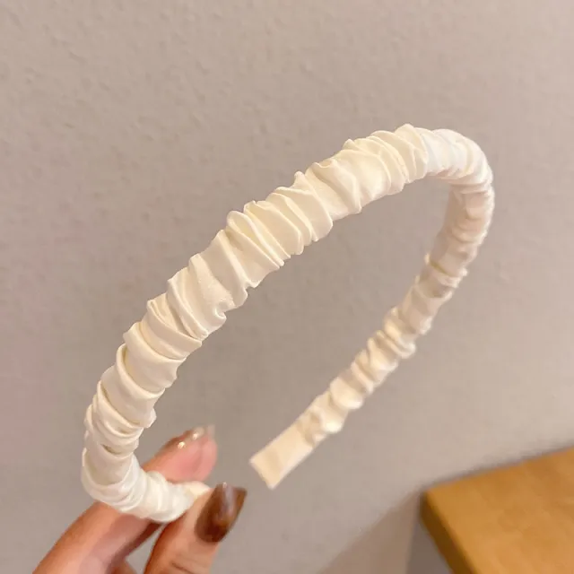 All match Solid Color Satin Pleated Headband Hair Band Female Headdress White - Shop at LoveMi