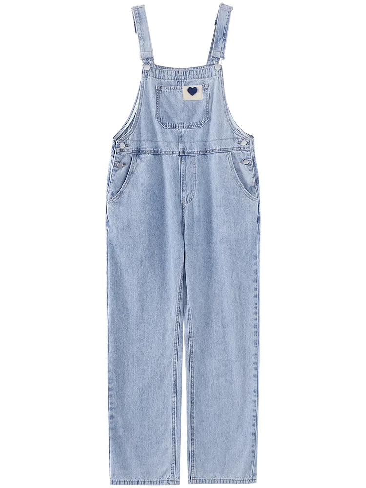 Design Sense Niche High Waist Slim Denim Suspenders Trousers - Blue