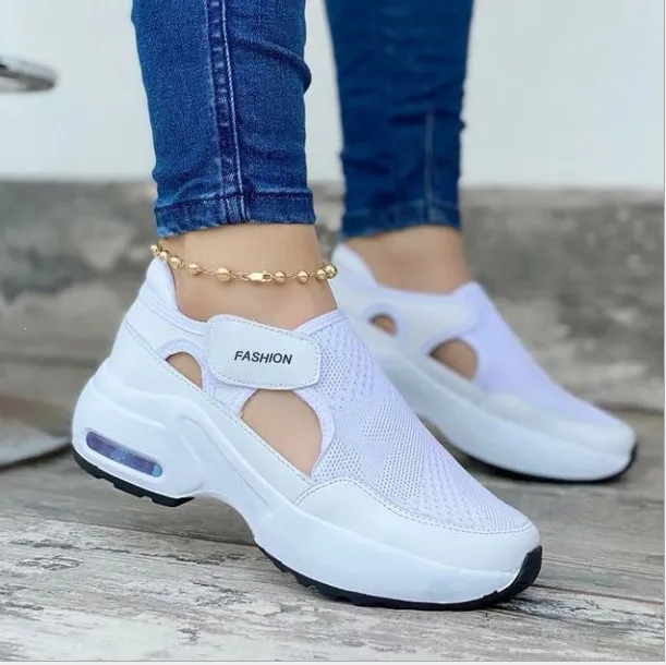 Flying Woven Velcro Dad Shoes Sneakers White - Shop at LoveMi