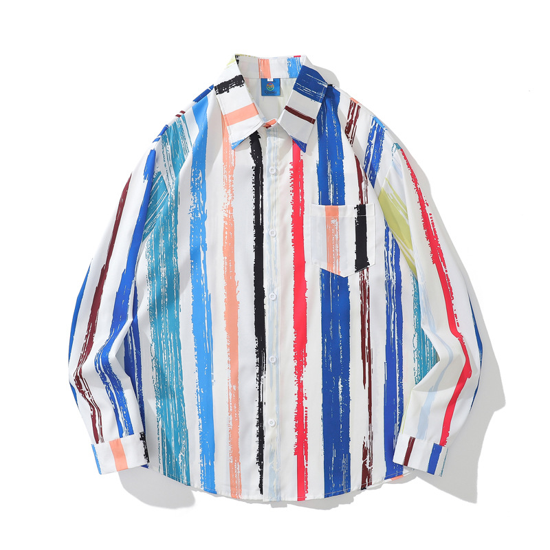 Title 2, Mens Japanese Graffiti Striped Print Shirt Com...