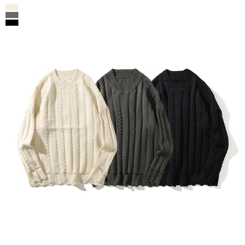 Men's And Women's Simple Twisted Fried Dough Twist Round Neck Solid Sweater