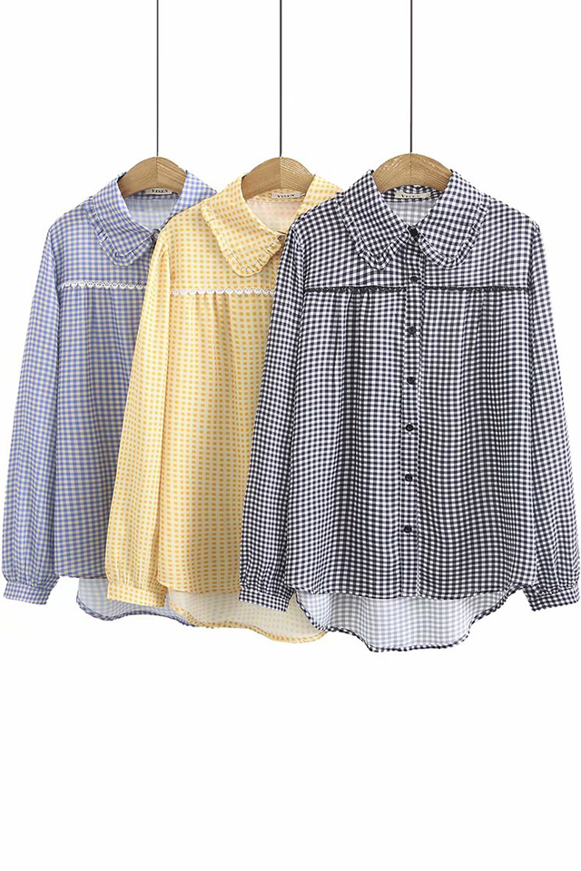 Title 8, Ladies Loose Plaid Long Sleeve Bottoming Shirt