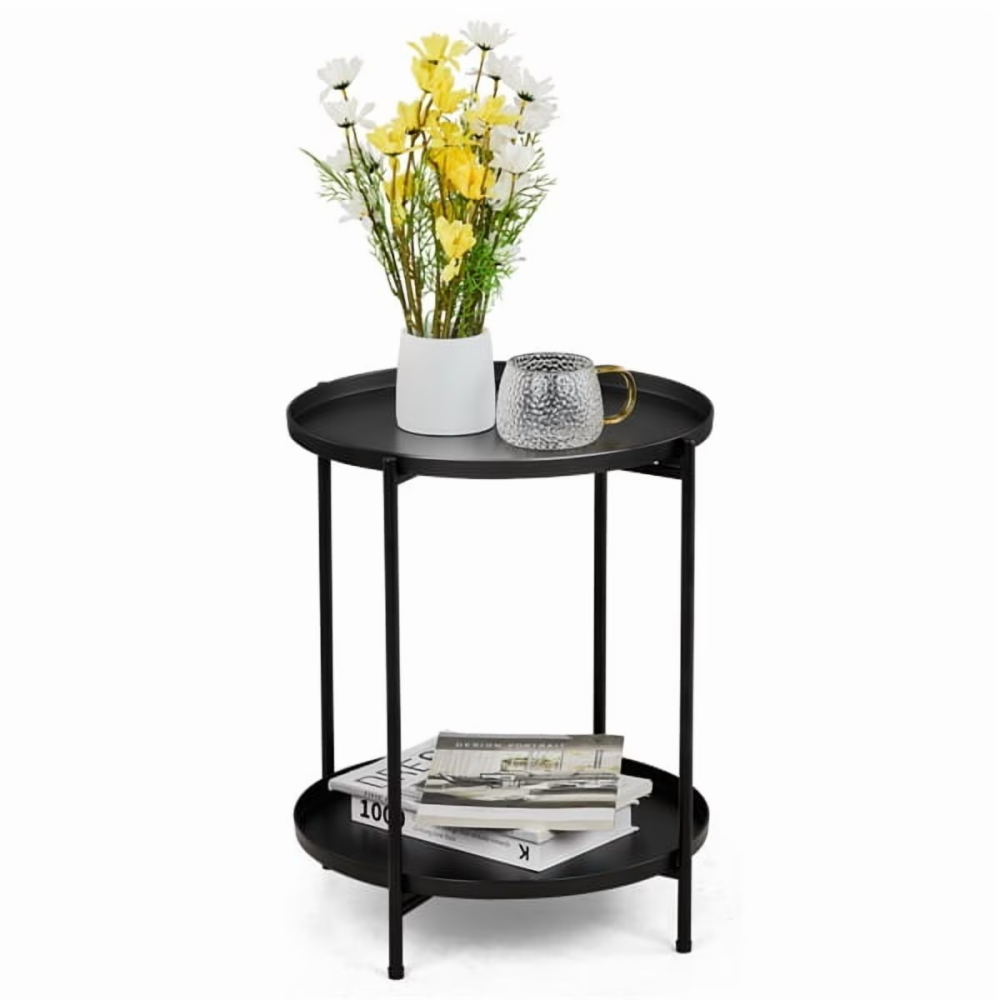 Double Layered Courtyard Side Table, Outdoor Metal Circular Side Table With Detachable Tray, Suitable For Indoor, Outdoor, Garden, Limited To Five Black Orders Per Address