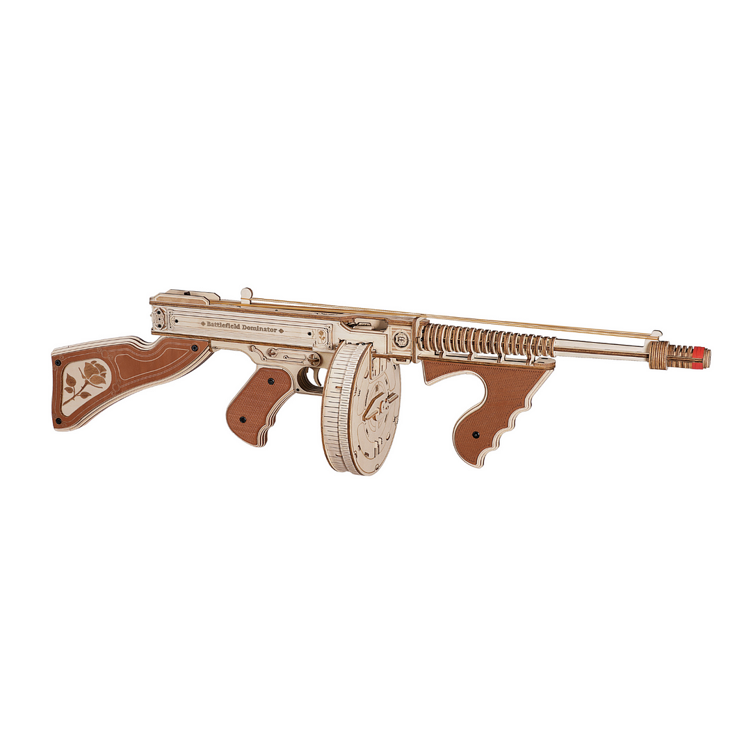 Rokr Thompson Wooden Puzzle Toy Model. Product Description: Thompson Submachine Gun 3D Wooden Assembly Gun. Characteristics: Product Name: Thompson Submachine Gun, Brand: Rokr, Theme: Thompson Submachine Gun, Material: Wood, Age: 12+, Finished Size: 697*1