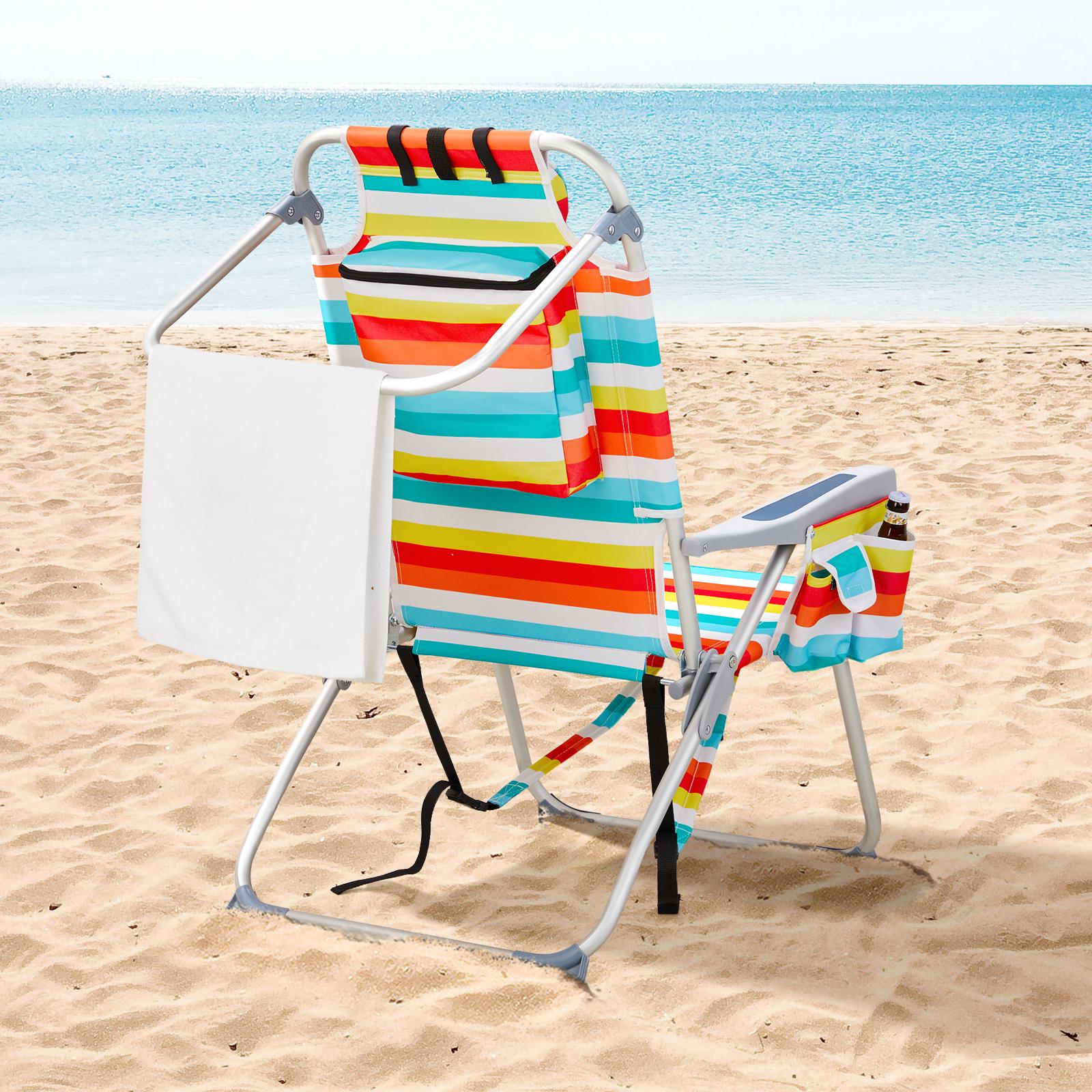 Adjustable Rainbow-Striped Backpack Beach Chair  Portable Folding Lounger With Side Storage Pocket And Pillow  Outdoor Beach, Camping, And Leisure Chair — foto 2