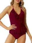 Ladies Fashion Cutout Lace Up Halter Swimsuit Red - Shop at LoveMi