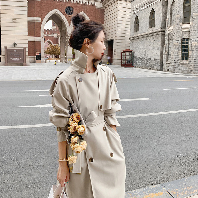 Temperament Korean Style British Style Double-breasted Coat