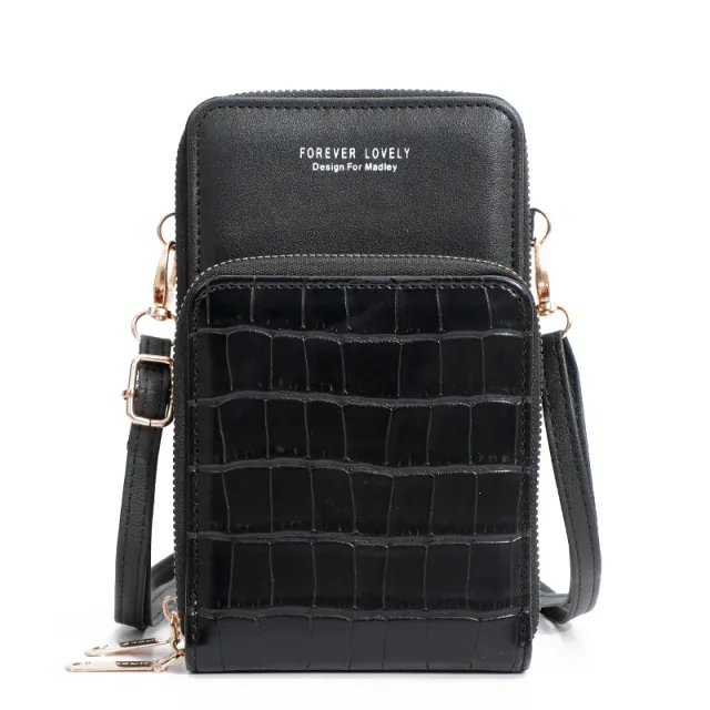 Stone Pattern One Shoulder Small Crossbody Ladies Mobile Phone Bag Black - Shop at LoveMi