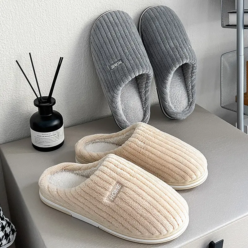 Solid Color Simple Cotton Slippers Winter Non-slip Home Warm