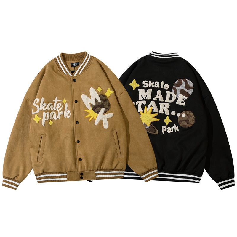 Men's Vintage Trend Terry Fleece Embroidered Jacket