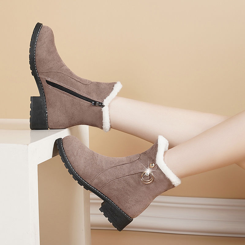 Title 2, Round Head Suede Chunky Heel Side Zipper Fashio...