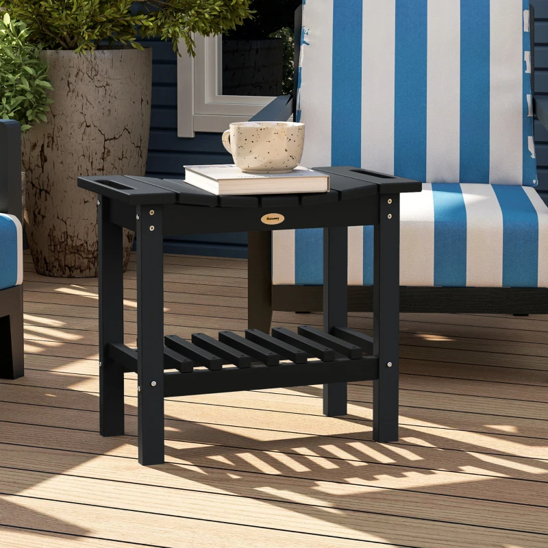 HDPE Shower Bench, Waterproof Shower Stool With Handle, Storage Shelf, Non-Slip Pads For Indoor Outdoor, Black