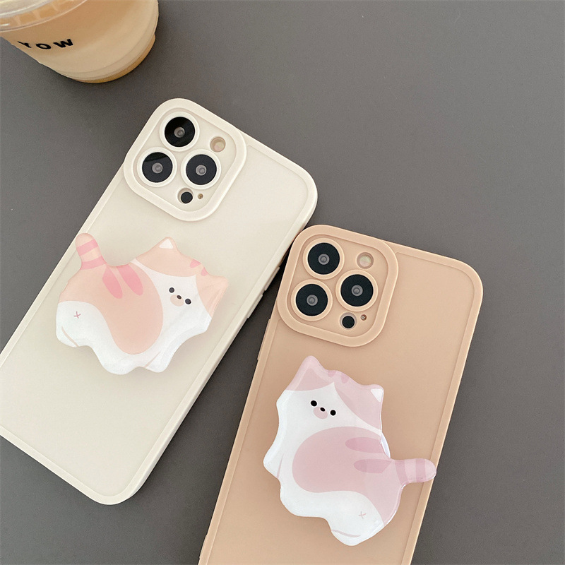 Fashion Simple Cute Cat Stand Phone Case - Image 5