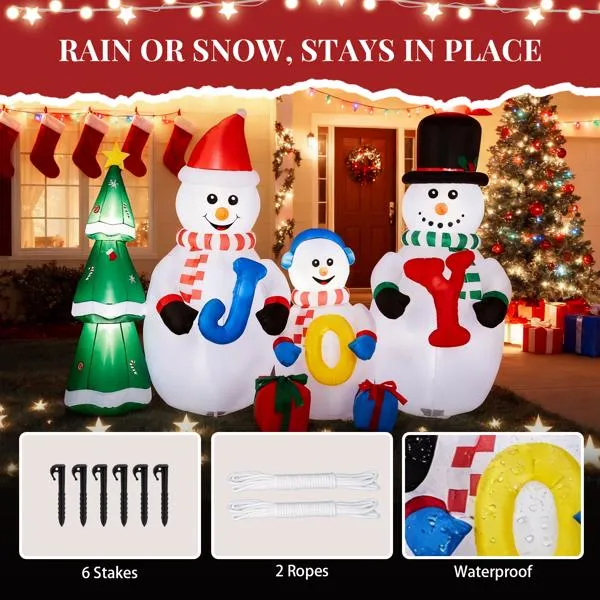8FT Lighted Christmas Inflatable Decoration, Inflatable Snowman Family With JOY And Xmas Tree, Funny Blow… image 12