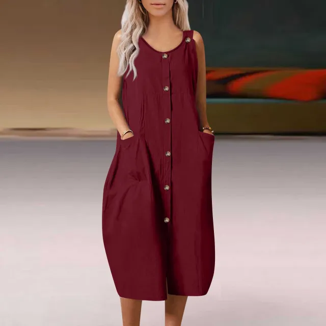 Loose And Comfortable Casual Cardigan Strap Dress Wine - Shop at LoveMi
