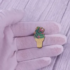 Cone Ice Cream Brooch Glitter Dessert Food Badge - Gold - View 1