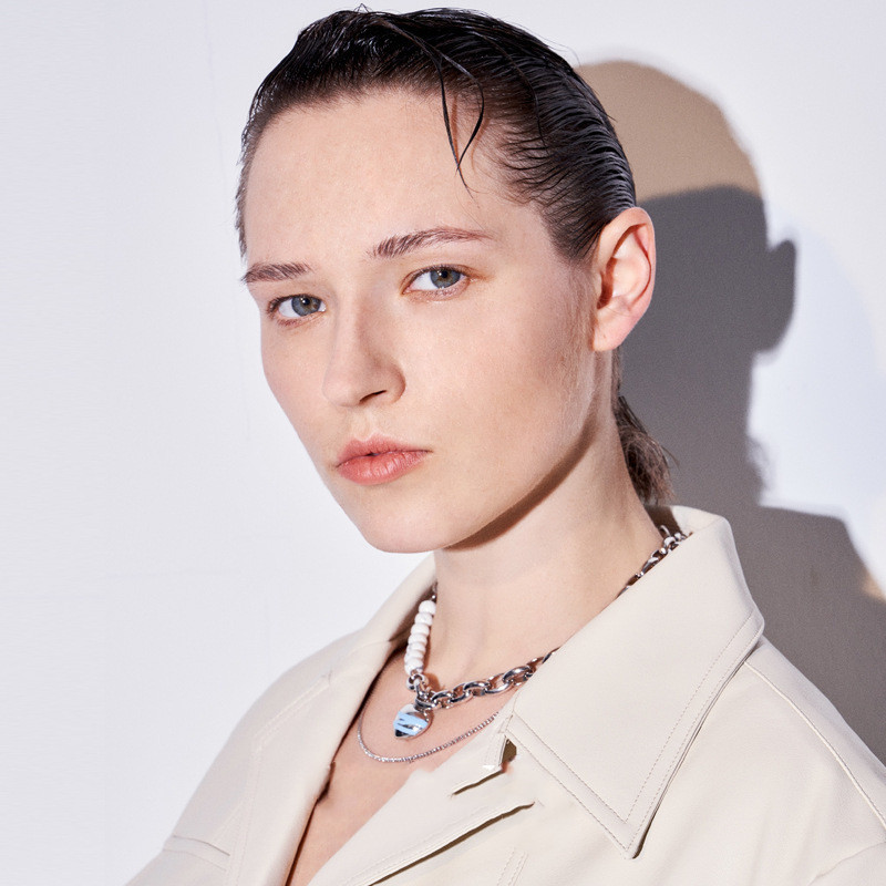 Dripping Oil White Turquoise Heart-shaped Necklace Stitching Clavicle Chain