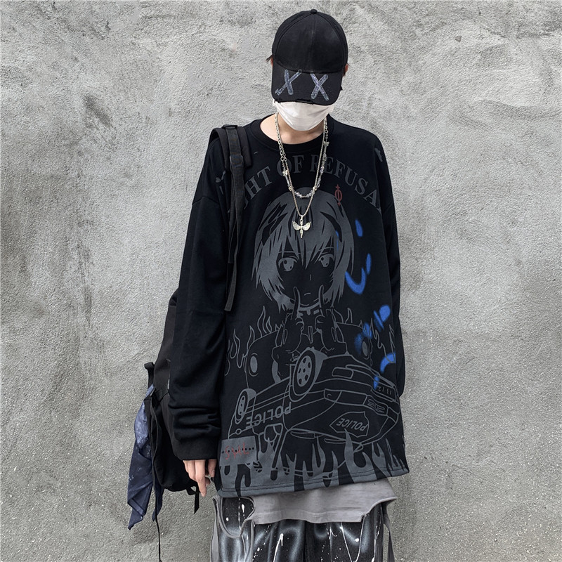 Men's And Women's Vintage Print Hip Hop Long Sleeve T-Shirt