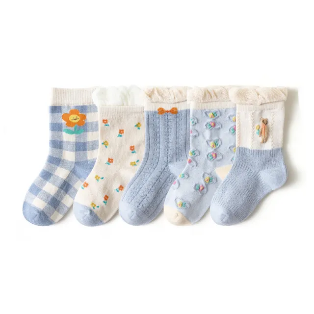 Children's Fashion Lace Cartoon Bear Baby Socks Mori Style Bear With Scarf L 5 - Shop at LoveMi