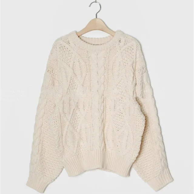 Lazy Apricot Retro Twist Round Neck Sweater Apricot - Shop at LoveMi