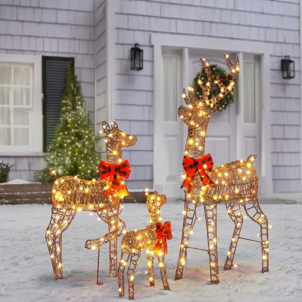 3-Piece Lighted Christmas Reindeer Family Set Outdoor Decorations, Weather Proof Rattan Deer Family Set… image 4