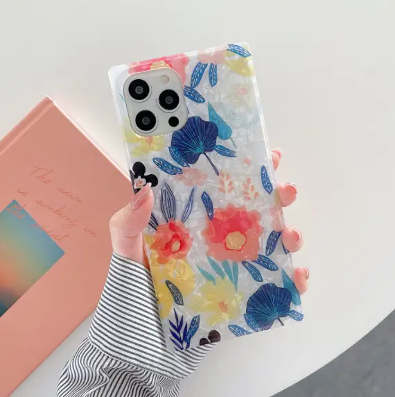 Square Shell Pattern Flower Phone Case Butterfly Colorful Straight Edge