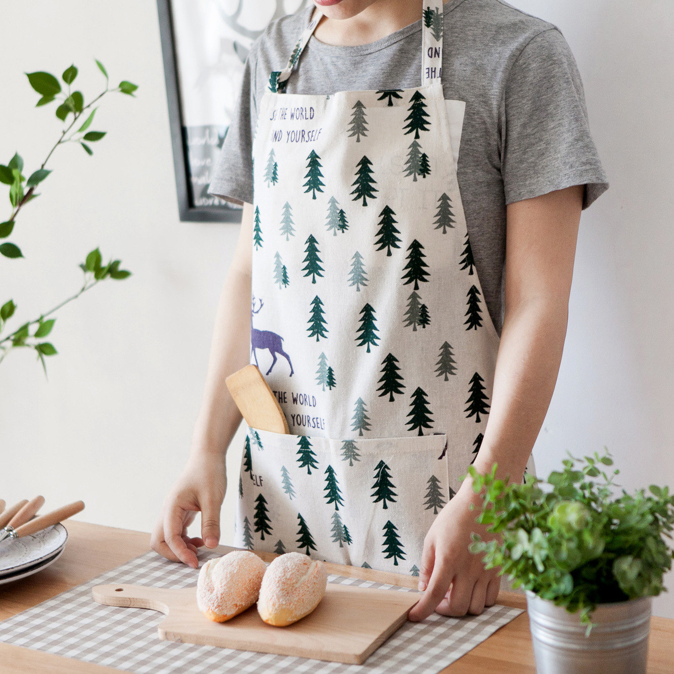 Title 6, Fawn plus cotton linen apron English printing a...