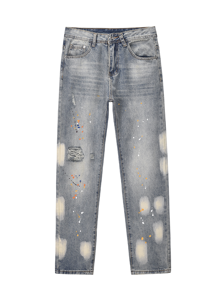 Title 2, Mens Knife Cut Ink Paint Straight Loose Jeans....