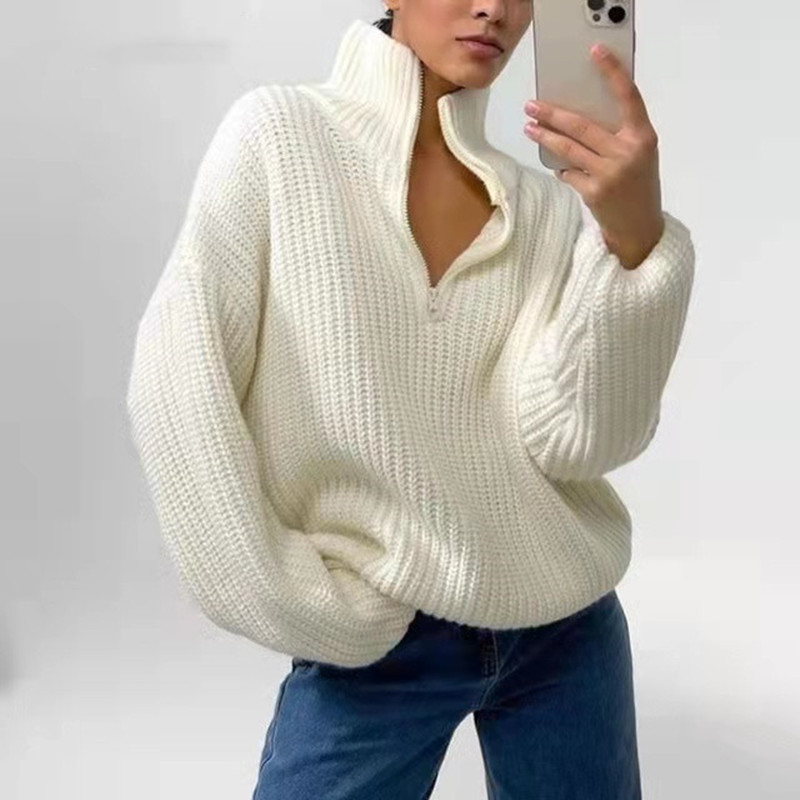 Solid Color Half High Neck Loose Casual Pullover