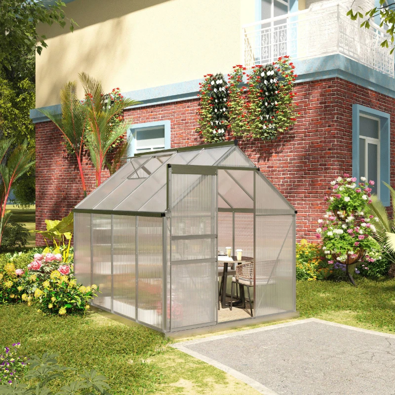 Aluminum Outdoor Greenhouse, Polycarbonate Walk-in Garden Greenhouse Kit With Adjustable Roof Vent, Multiple Packages Shipped. Please Pay Attention To The Dimensions And Weight In The Details.