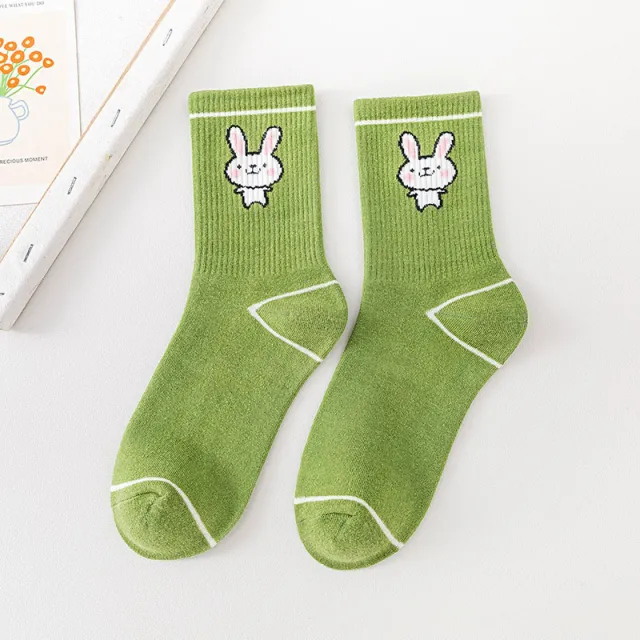 Cartoon Rabbit Carrot Green Women Socks Green Rabbit04 - Shop at LoveMi