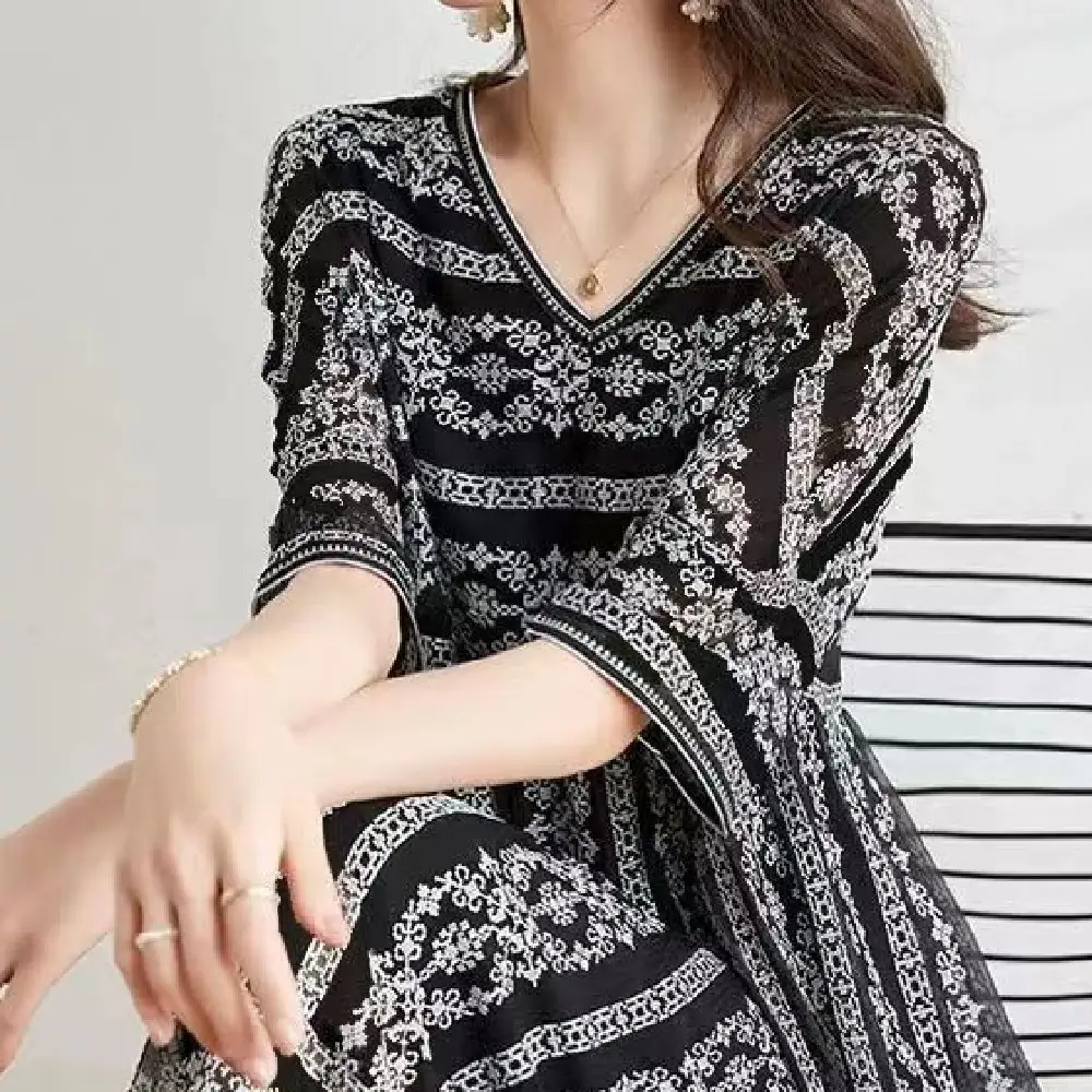 Fashion Chiffon Printed Temperament Dress