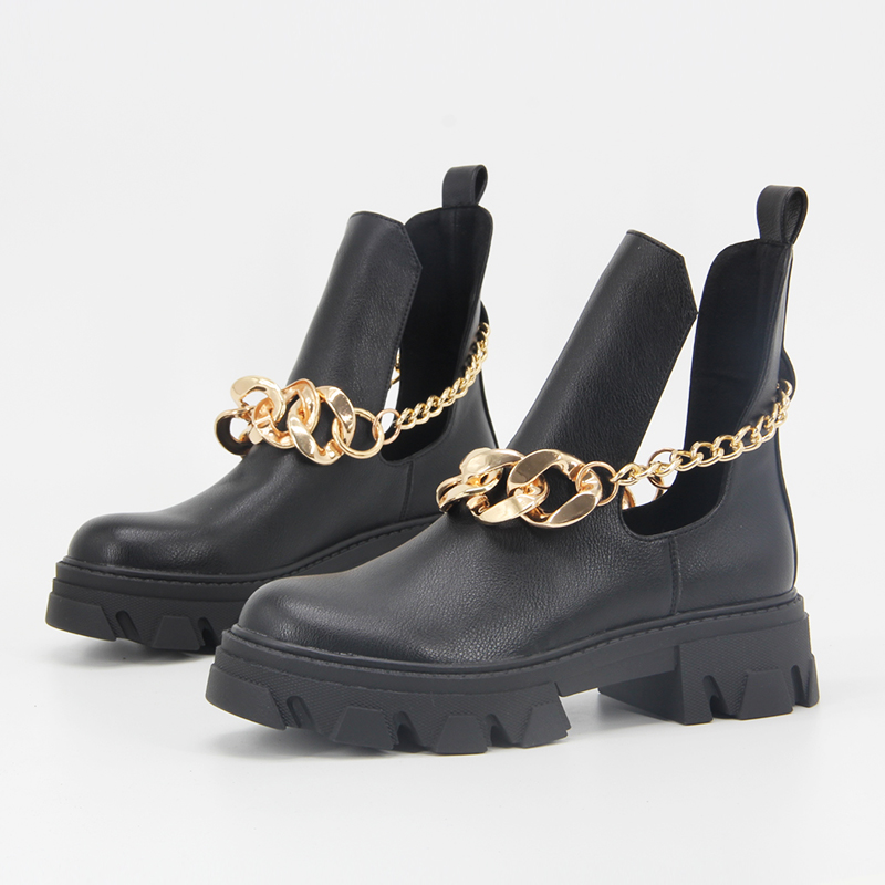 Chain Embellished Punk Style Low Round Toe Sleeve Ankle Boots