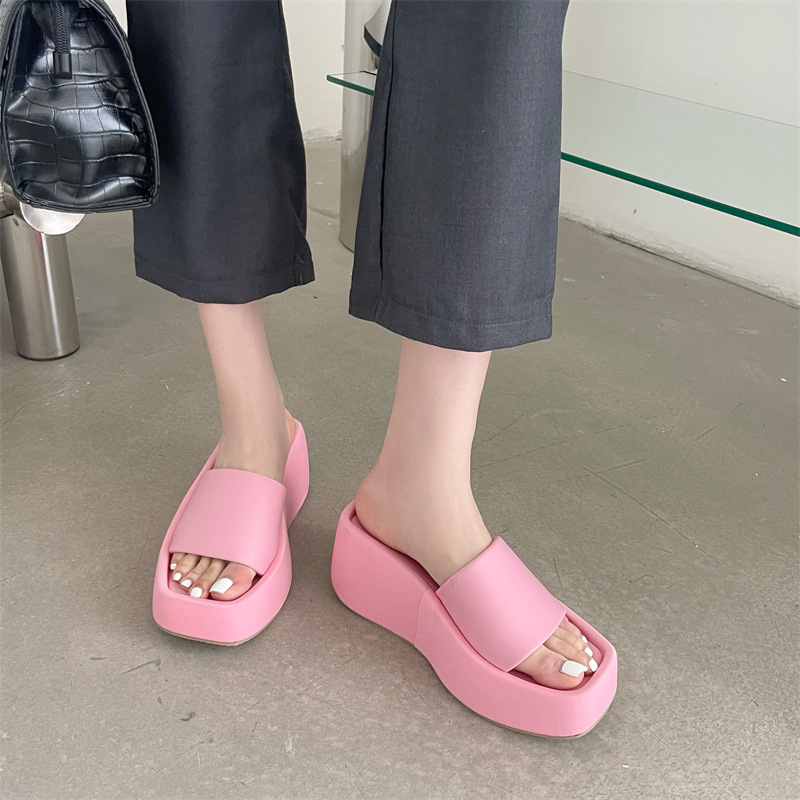Matsuke Sole Sloping Heel Square Toe Thick Sole Women's Slippers