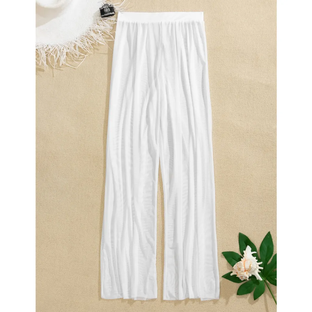 Ladies Beach Mesh Swimwear Cover Up Sheer Pants - White