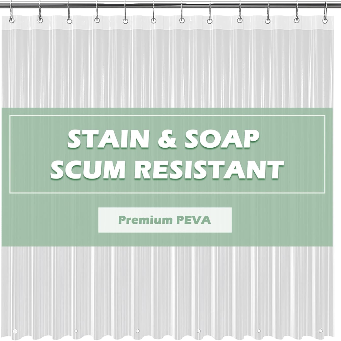 Crystal Clear Shower Curtain Liner PEVA Waterproof Bath Curtain, No Chemical Smell, 3 Weighted Magnets, Durable With Rustproof Metal Grommets