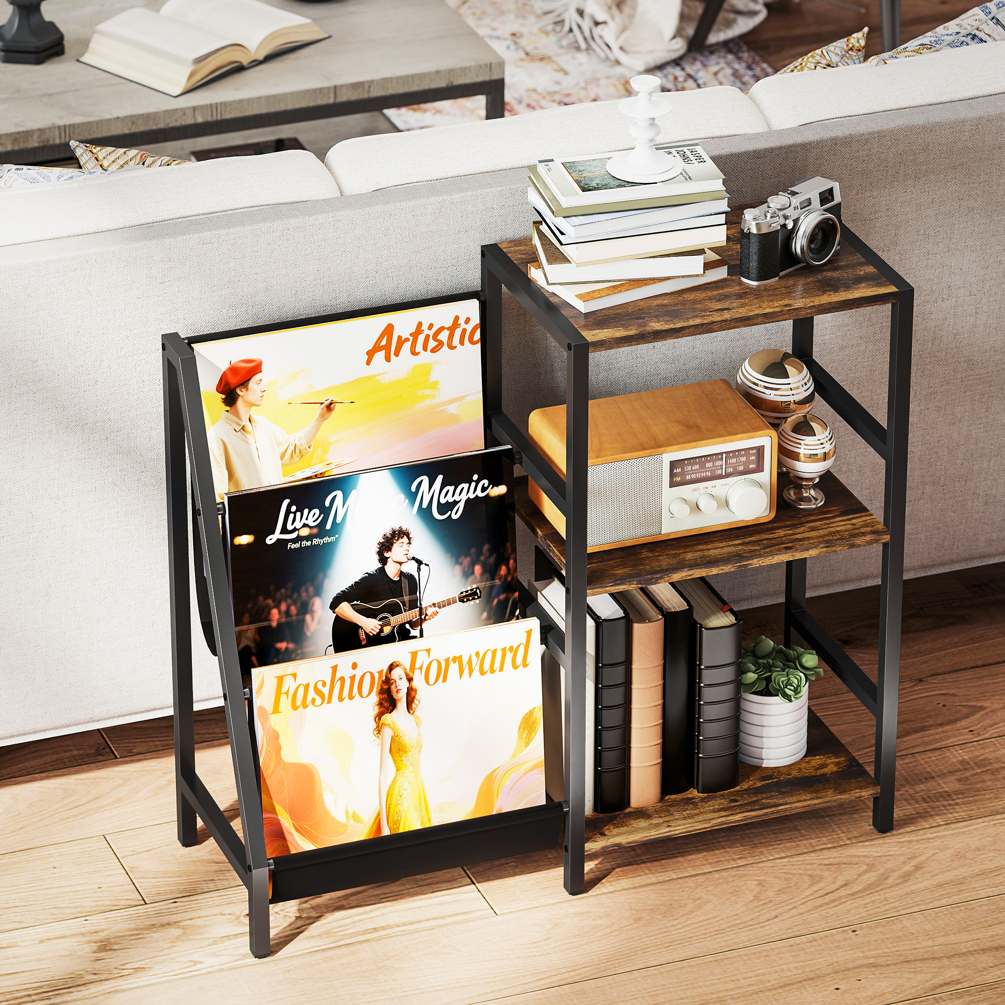 Three Layer Record Rack. The Table Next To Living Room. Bedroom -vintage Brown — image 11