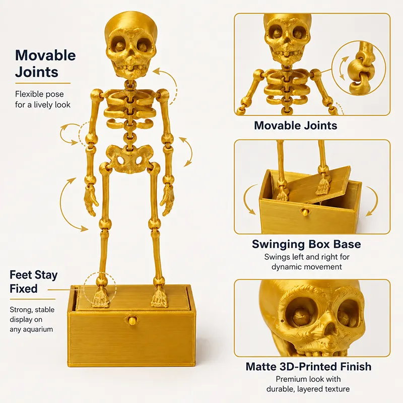 3D Printed Dancing Skeleton Aquarium Ornament, Bubble