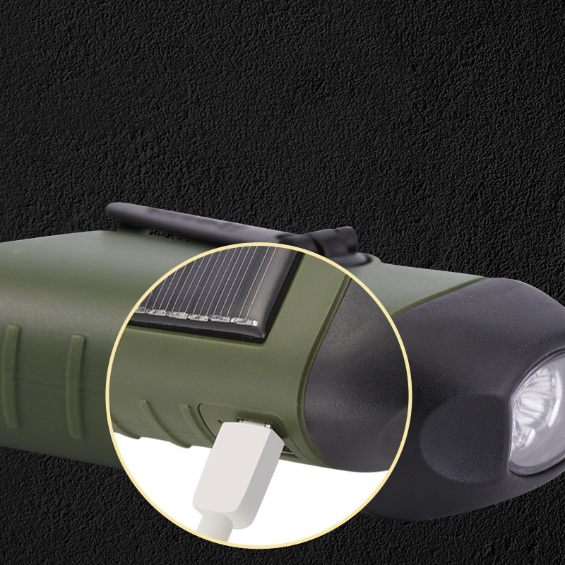 Outdoor Hand-cranked Power Generation Led Flashlight Strong Light Solar USB Charging — foto 2