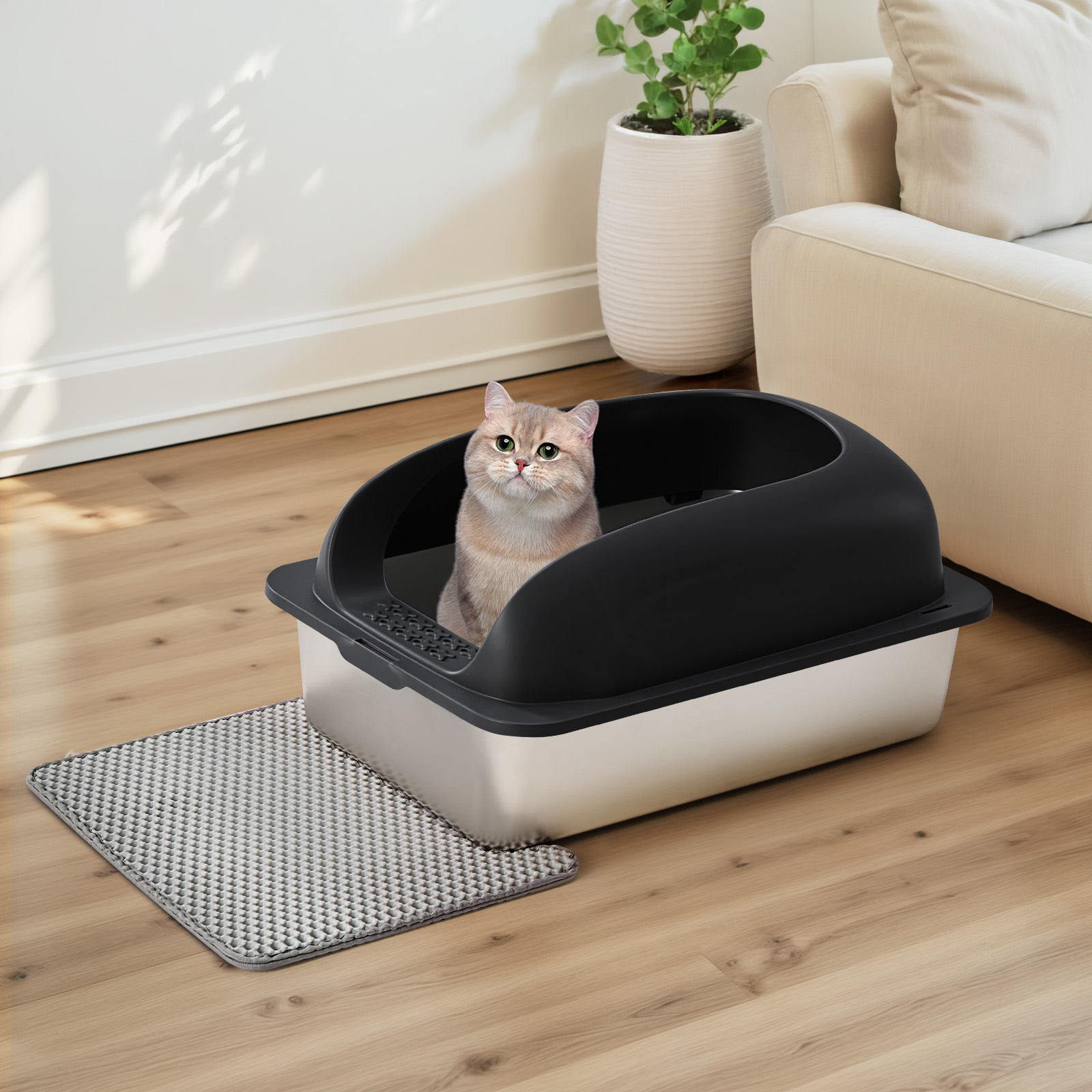 Stainless Steel Cat Litter Box With Lid, Large Cat Litter Box For Big Cats, Scoop And Mat Included image 33