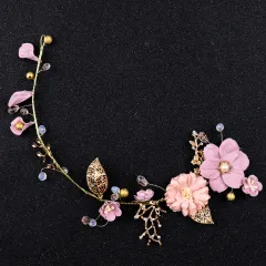 Flower Wreath Headdress Pink Headband Wedding Dress Headband - Style A - View 1
