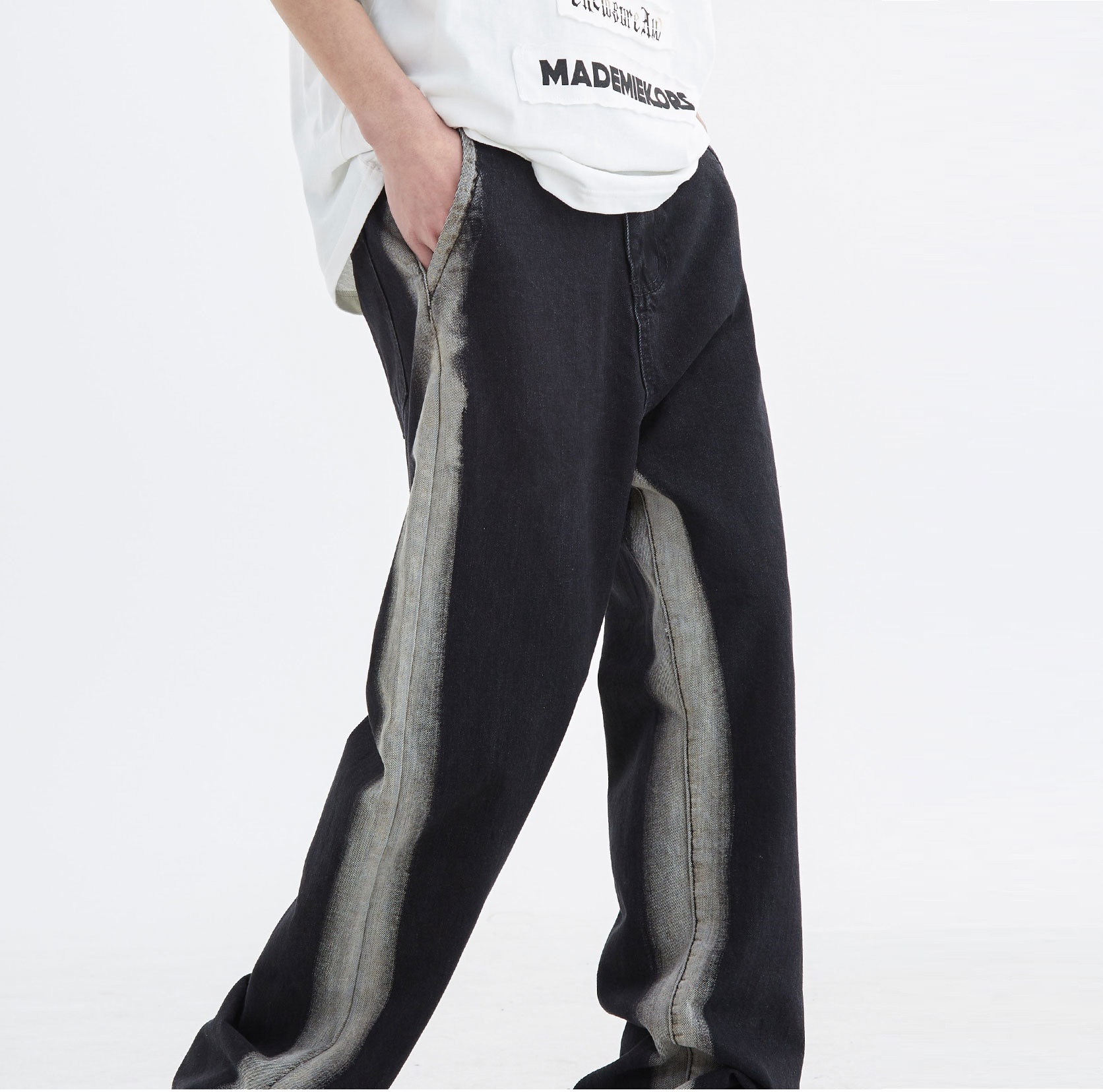 American Retro Side Gradient Black Jeans For Men