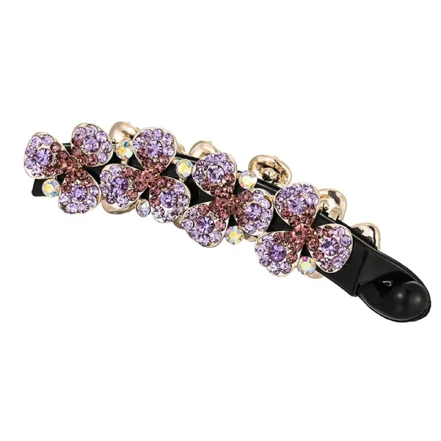 Women's Diamond Flower Banana Clip Fashion All match Updo Ponytail Clip Purple - Shop at LoveMi