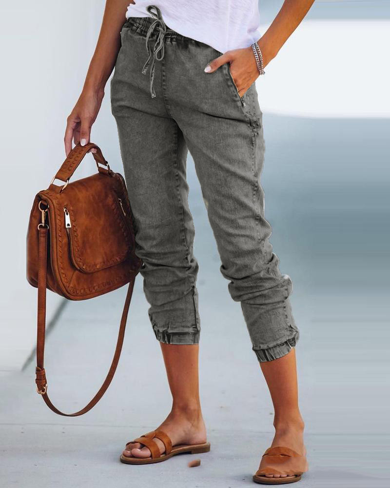 Women's Light Grey Distressed Lace-Up Slim Jeans