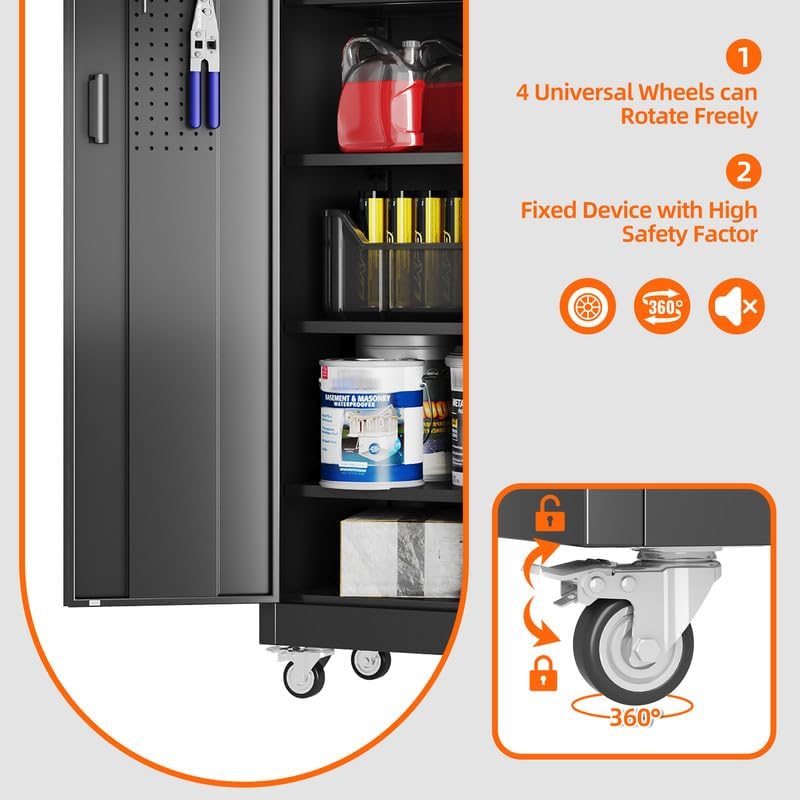 Aobabo Metal Storage Cabinet With Wheels And Door Pegboard Garage And Business Storage For Tools And… image 2