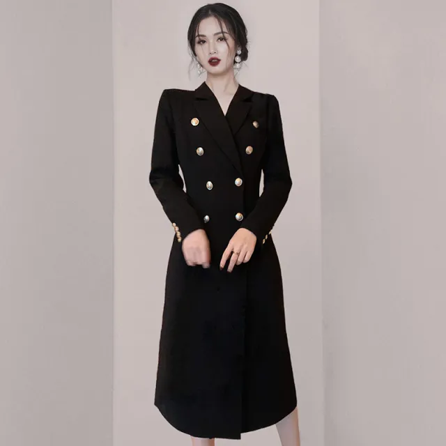 New Style Double Breasted Pearl Button Blazer Dress Black - Shop at LoveMi